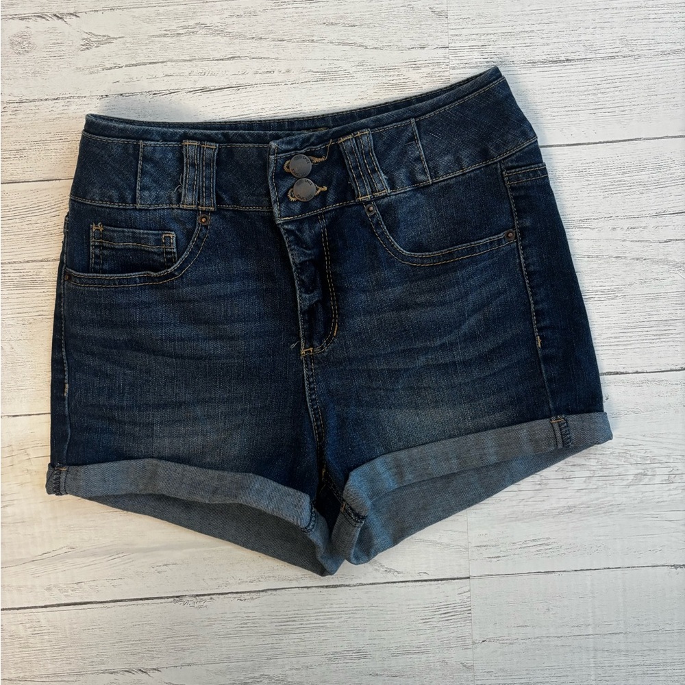 Blue Spice Denim Shorts Women's Size 3 Dark Wash Mid Rise Cuffed Stretch - Picture 3 of 8